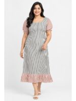Women's Cotton Plus-Size Frock Nighty with Zip - Black