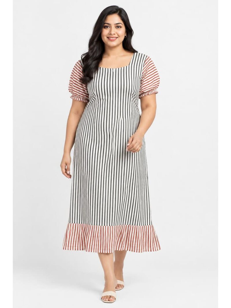 Women's Cotton Plus-Size Frock Nighty with Zip - Black