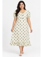Women's Cotton Plus-Size Frock Nighty with Zip -Ivory