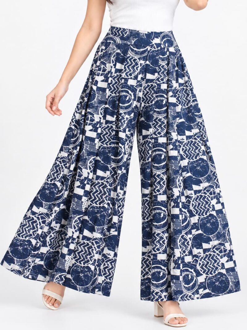 W-PZ-566-02-NB-L-F Women’s Lycra Palazzo Pant -Navy Blue