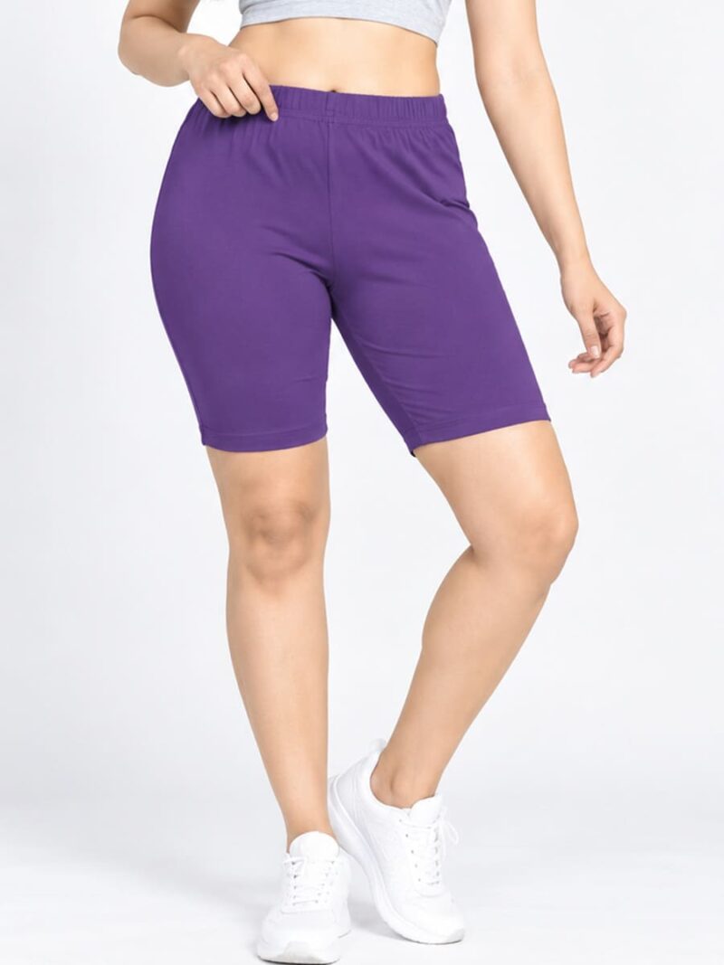 W-SH-564-07-VL-L Women's Cotton Yoga Shorts - Violet