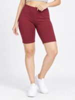Women's Cotton Yoga Shorts -Maroon