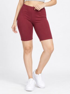 Women's Cotton Yoga Shorts -Maroon