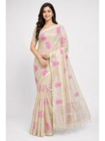 W-SR-530-02 - CRM-PK-F Women's Chanderi Embroidered Saree - Pink