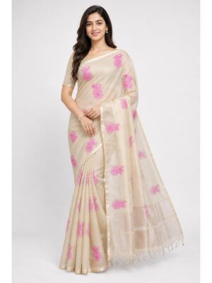 Women's Chanderi Embroidered Saree - Pink