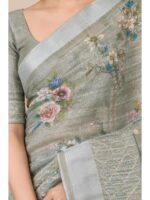 W-SR-548-02- GY-B. Women's Linen Cotton Floral Printed Saree – Grey