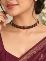 WJ-WP-NK01-MR-01 (1) Women's Crystal Beaded Choker Necklace – Maroon