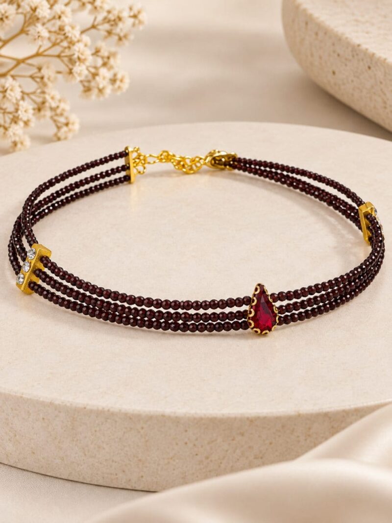 Women's Crystal Beaded Choker Necklace – Maroon